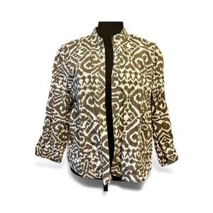 Chico's Brown and Cream Patterned Cardigan Jacket Large